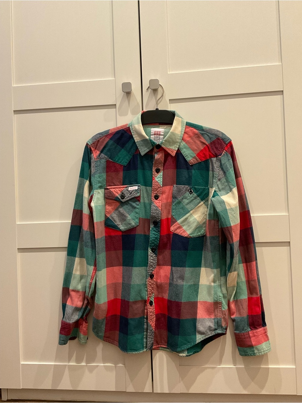 Topo Designs Plaid Button-Down Shirt in Green, Red, Navy & Cream